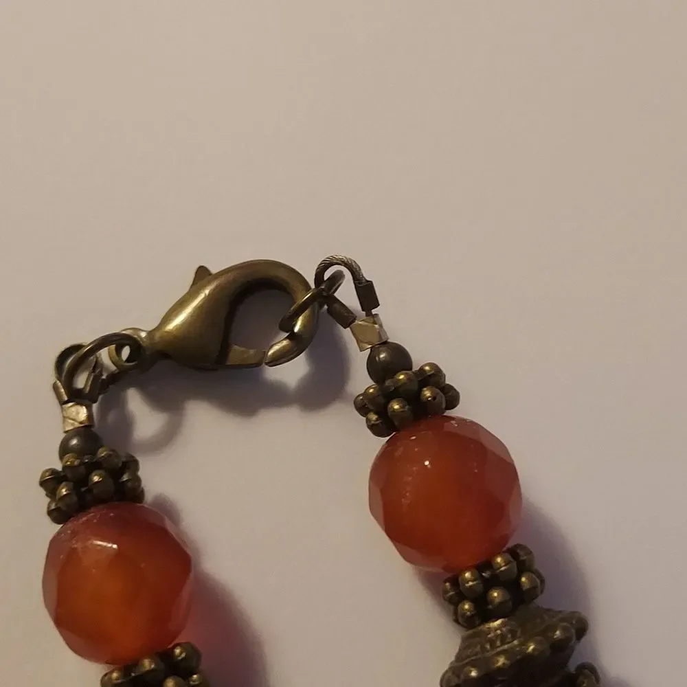 Handmade boho necklace beaded rust brown and bronze collar charm pendant